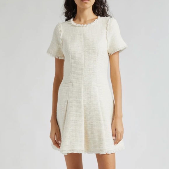NWT Cinq a Sept Nova Tweed Fit & Flare Mini Dress - Gardenia Cream Ivory - Picture 3 of 10